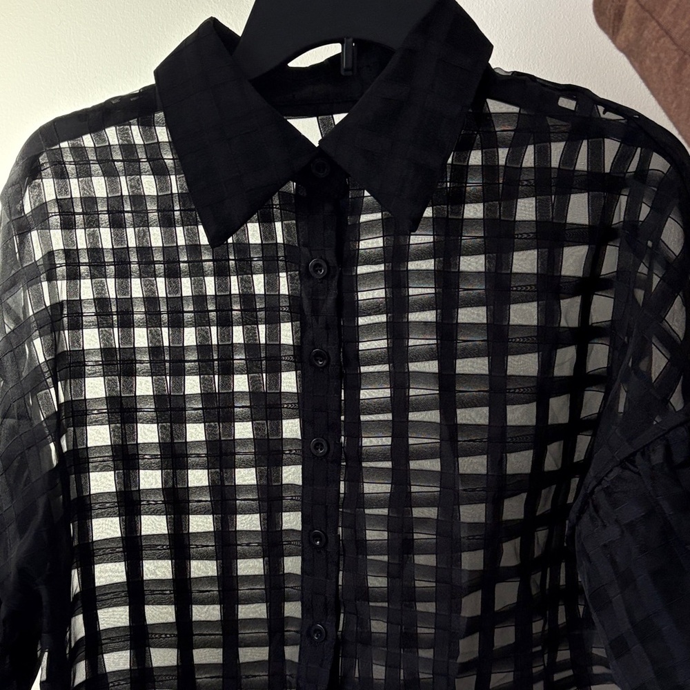 Source Unknown Black Grid Blouse - image 6
